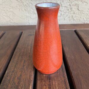 Mid Century Fat Lava West Germany Scheurich Orange Red Crackle Bud Vase